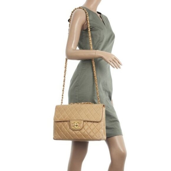 Authentic CHANEL 24K Classic Jumbo Flap Bag Maxi XL Gold Lambskin Chain Shoulder - Picture 2 of 11